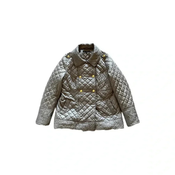 Via Spiga Gray Puffer Jacket Gold Buttons Women’s Large NWOT - Picture 4 of 12